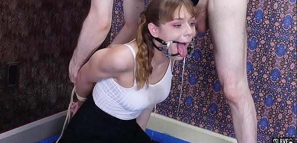  Goofy babe Sailor Luna gets a brutal face fucking with puke before getting tied up and turned into a boat that sails in her own slop